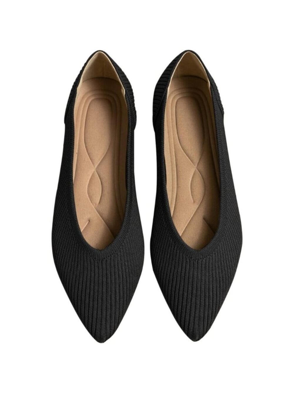 Women's Black Flats Pointed Toe Knit Ballet breathable Comfortable Rubber Shoes